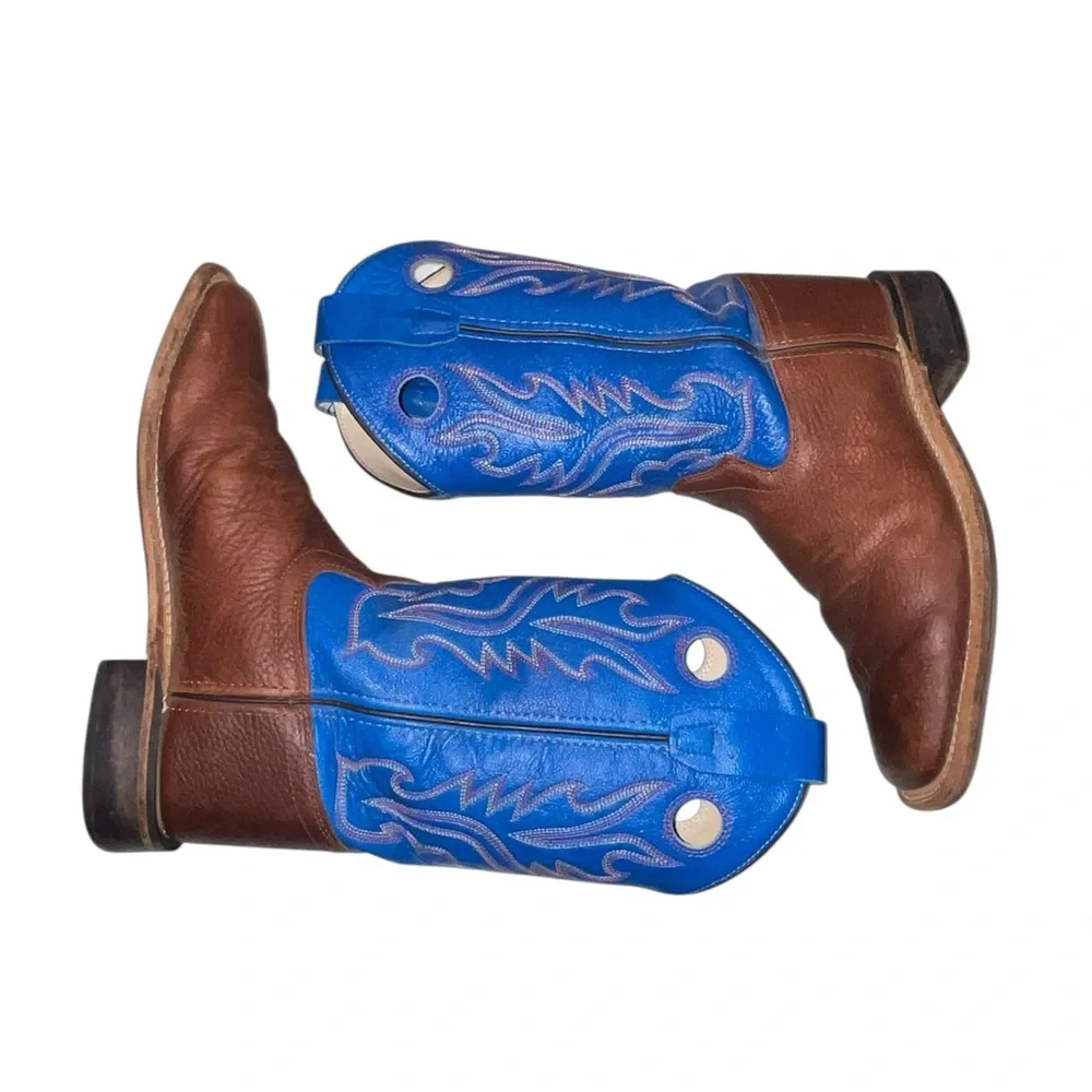 Cody James Brown Leather Blue Top Square Toe Boots